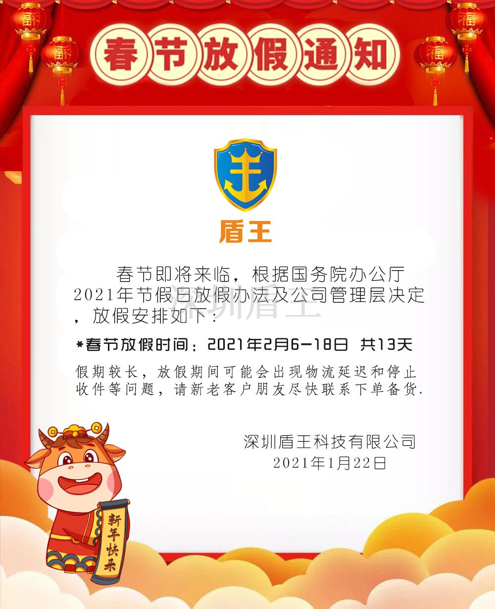 盾王科技2021春節(jié)放假安排,預祝新春愉快!
